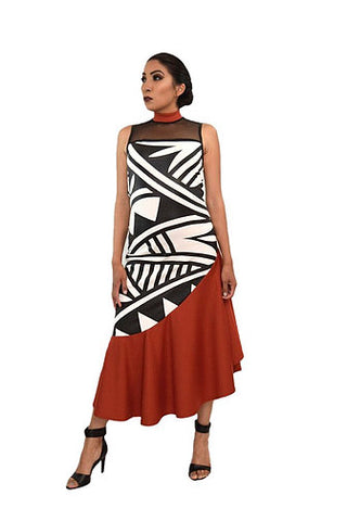 ACONAV RTW 2006 Polychrome Halter Illusion Top Ponte Roma Knit Dress - Native Oklahoma Store - Dresses